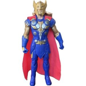 Thunder Thor W/Red Cape 12.5” Action Figure Marvel Plastic Toy W/ Catch Phrases